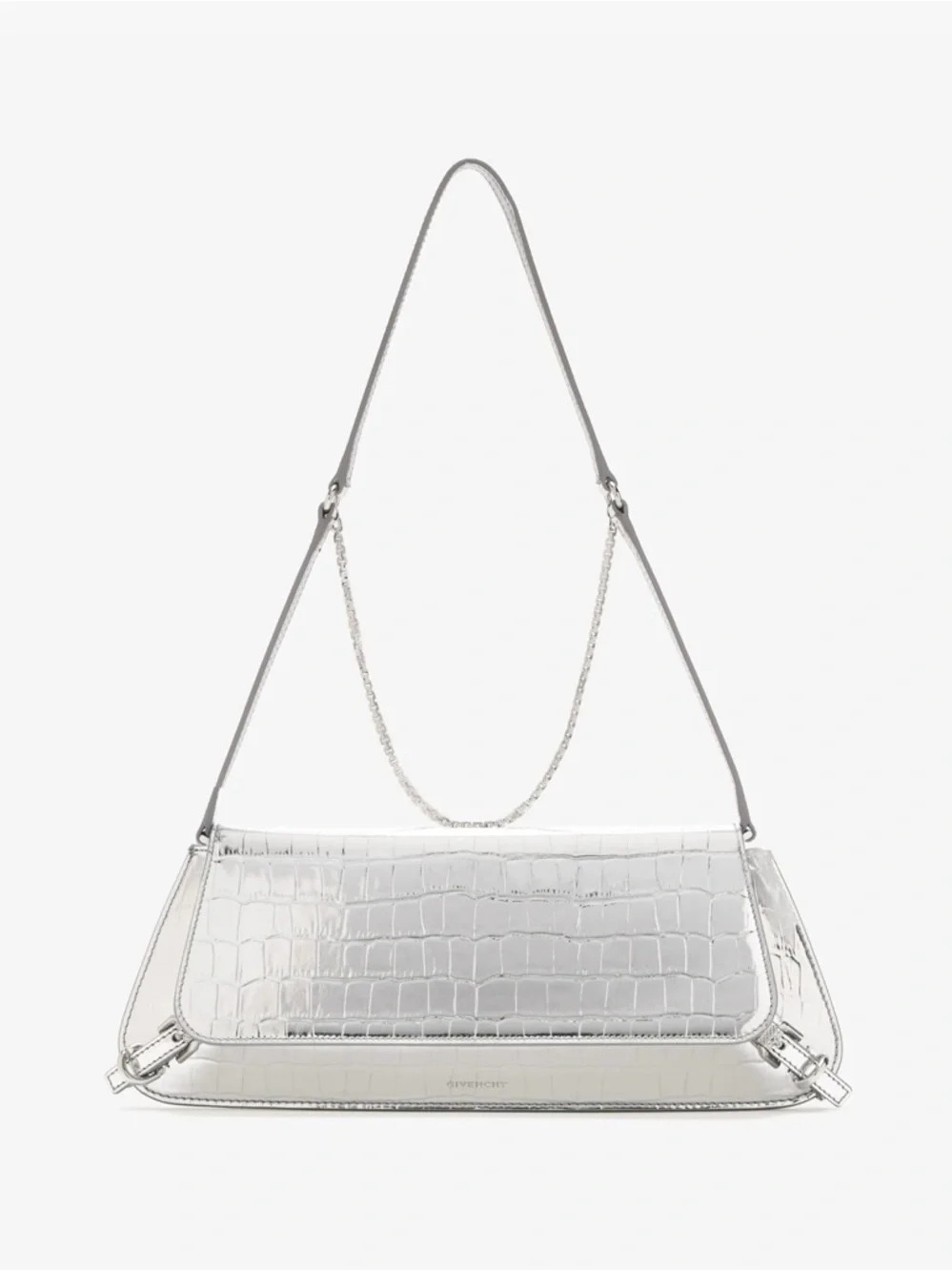 Givenchy Silver Croc-Effect Shoulder Clutch - Picture 2 of 5